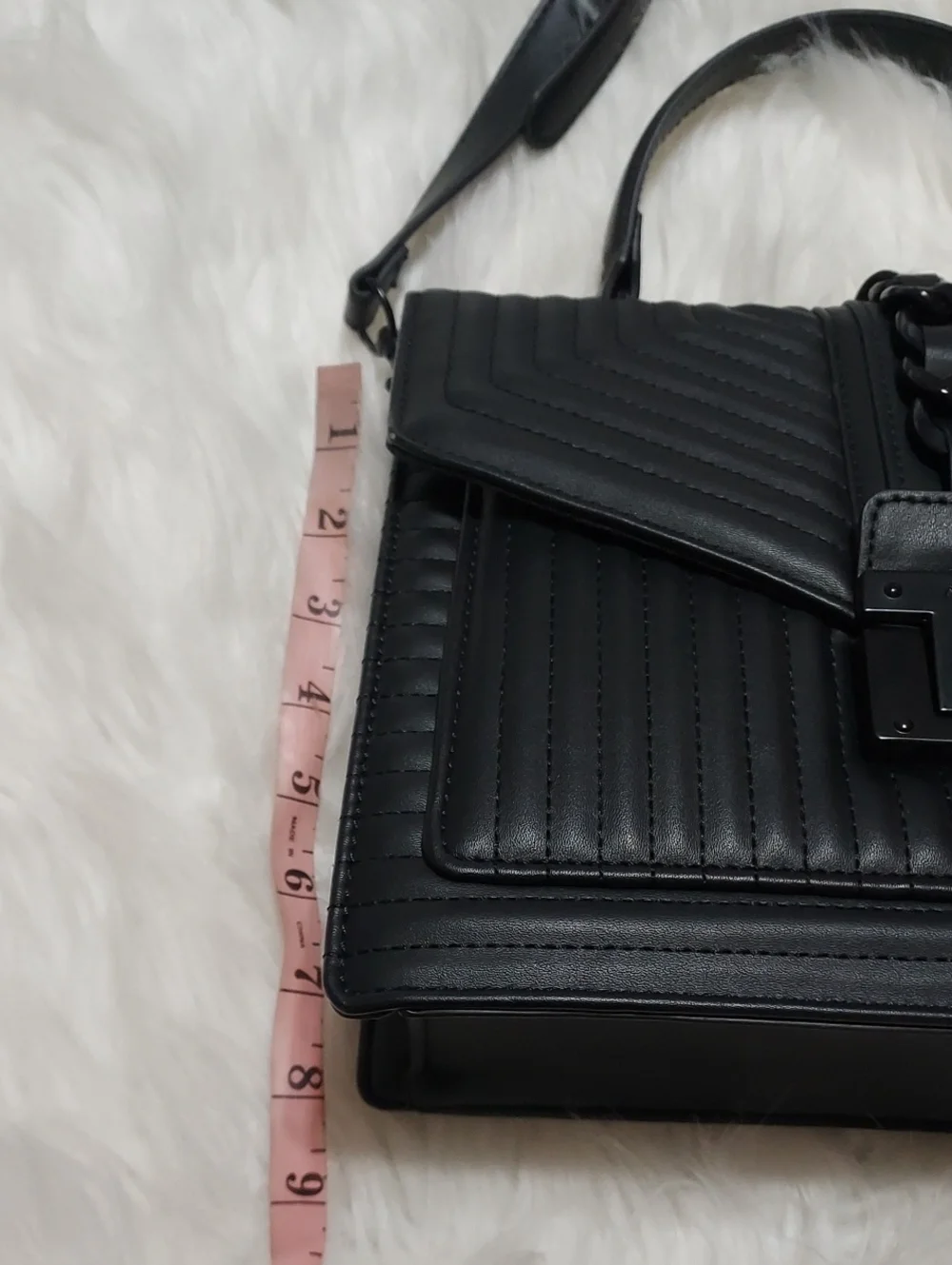 ALDO Chic Black Quilted Top-Handle Satchel with Pom Accent